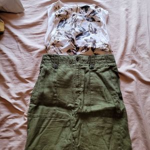 J.Crew Army Green Linen Pencil Skirt - Size 4